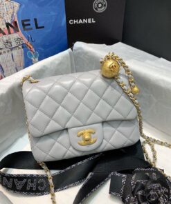 Alternative view of Chanel Classic Flap Bag With Charm Chain Mini Crossbody 7in/ 17cm Grey Gold Hardware For Women