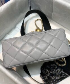 Chanel Classic Flap Bag With Charm Chain Mini Crossbody 7in/ 17cm Grey Gold Hardware For Women - Image 3