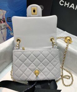 Chanel Classic Flap Bag With Charm Chain Mini Crossbody 7in/ 17cm Grey Gold Hardware For Women - Image 6