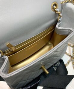 Chanel Classic Flap Bag With Charm Chain Mini Crossbody 7in/ 17cm Grey Gold Hardware For Women - Image 9