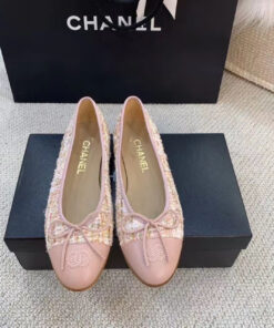 Chanel Ballerina Flats Tweed and Grosgrain Light Pink For Women G02819