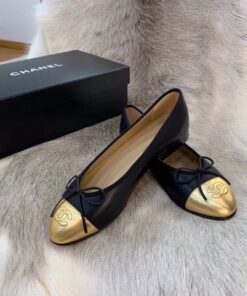 Chanel Ballerina Flats Black/Gold For Women, Women’s Shoes G02819 - Image 4