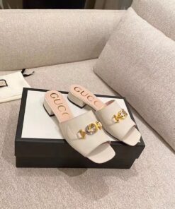Gucci Gucci Zumi Slide Sandals Beige For Women GG - Image 4