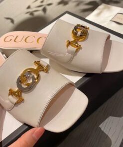 Gucci Gucci Zumi Slide Sandals Beige For Women GG - Image 6