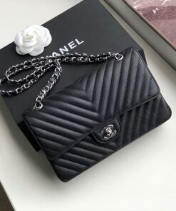 Alternative view of Chanel Chevron Classic Medium Crossbody Bag 10in/ 25.5cm Black Silver Hardware For Women