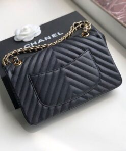 Chanel Chevron Classic Flap Medium Crossbody Bag 10in/ 25.5cm Black Gold Toned Hardware For Women - Image 3