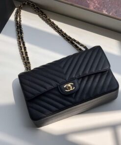 Alternative view of Chanel Chevron Classic Flap Medium Crossbody Bag 10in/ 25.5cm Black Gold Toned Hardware For Women