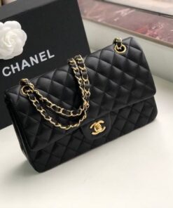 Chanel Classic Double Flap Bag Medium Crossbody 10in/ 25.5cm Black Gold Hardware For Women A01112 - Image 6