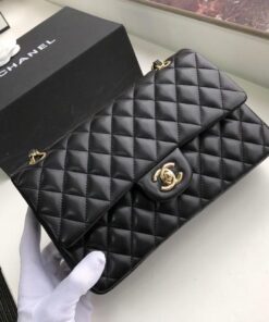 Chanel Classic Double Flap Bag Medium Crossbody 10in/ 25.5cm Black Gold Hardware For Women A01112 - Image 7