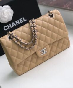 Alternative view of Chanel Classic Double Flap Bag Medium Crossbody 10in/ 25.5cm Beige Silver Hardware For Women