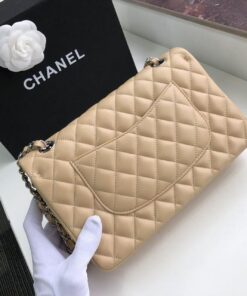 Chanel Classic Double Flap Bag Medium Crossbody 10in/ 25.5cm Beige Silver Hardware For Women - Image 4