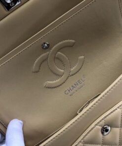 Chanel Classic Double Flap Bag Medium Crossbody 10in/ 25.5cm Beige Silver Hardware For Women - Image 7
