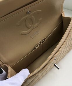 Chanel Classic Double Flap Bag Medium Crossbody 10in/ 25.5cm Beige Silver Hardware For Women - Image 6