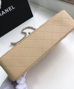 Chanel Classic Double Flap Bag Medium Crossbody 10in/ 25.5cm Beige Silver Hardware For Women - Image 9