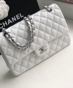 Alternative view of Chanel Classic Double Flap Bag Medium Crossbody 10in/ 25.5cm White Silver Hardware For Women