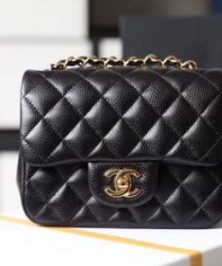 Chanel Classic Flap Bag Mini Crossbody 6.6in/ 17cm Black Gold Hardware For Women