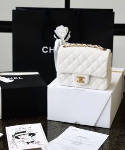 Chanel Classic Flap Bag Mini Crossbody 6.6in/ 17cm White Gold Hardware For Women - Image 4