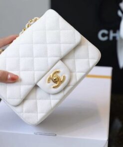 Chanel Classic Flap Bag Mini Crossbody 6.6in/ 17cm White Gold Hardware For Women - Image 3