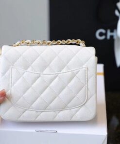 Chanel Classic Flap Bag Mini Crossbody 6.6in/ 17cm White Gold Hardware For Women - Image 5