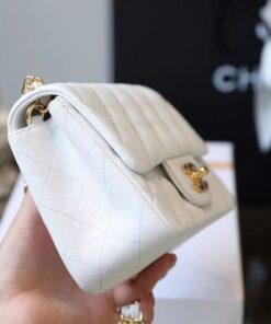 Chanel Classic Flap Bag Mini Crossbody 6.6in/ 17cm White Gold Hardware For Women - Image 7