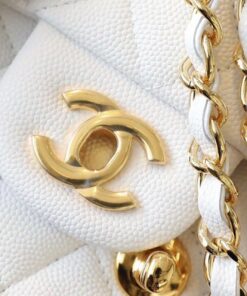 Chanel Classic Flap Bag Mini Crossbody 6.6in/ 17cm White Gold Hardware For Women - Image 9
