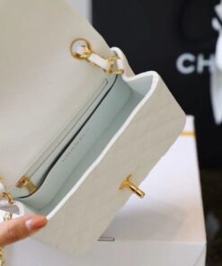 Chanel Classic Flap Bag Mini Crossbody 6.6in/ 17cm White Gold Hardware For Women - Image 8