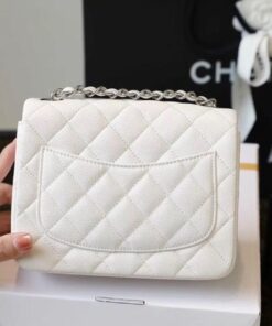Chanel Classic Flap Bag Mini Crossbody 6.6in/ 17cm White Silver Hardware For Women - Image 7