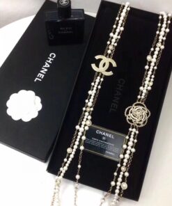 Chanel Multilayered Pearl And Camellia Long Necklace Gold Hardware For Women - Image 5