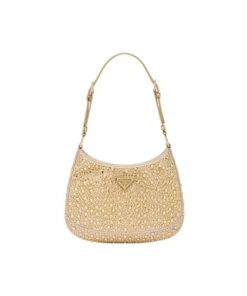 Prada Cleo Satin Bag With Crystals In Gold Tone For Women 8.6in/ 22cm 1BC169_2AWL_F0522_V_HOO