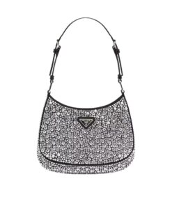 Prada Cleo Satin Bag With Crystals In Black For Women 8.6in/ 22cm 1BC169_2AWL_F063R_V_HOO