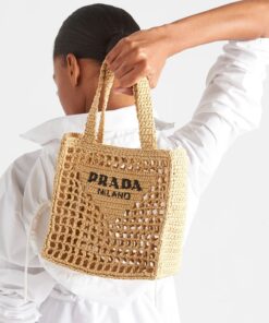 Prada Small Raffia Tote Beige For Women 22cm/ 8.7in 1BG444_2A2T_F0018_V_OOO - Image 3