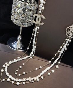Chanel Multilayered Pearl And Camellia Long Necklace Gold Hardware For Women - Image 4