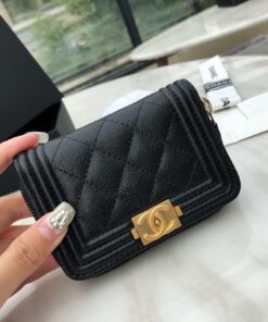 Alternative view of Chanel CO-CO Boy Chanel Zipped Coin Purse 11cm/4.3in Gold Toned Hardware For Women Black