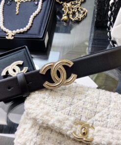 Chanel Mini Stone Interlocking C Buckle 32mm Belt Black For Women - Image 6