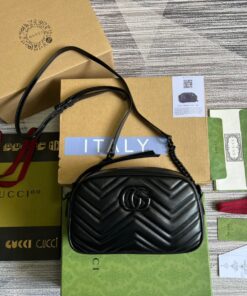 Gucci Marmont Matelasse Shoulder Bag Black For Women 9.5in/24cm
