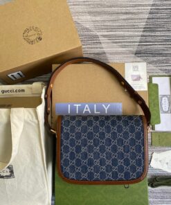 Alternative view of Gucci Horsebit 1955 Shoulder Bag Blue And Ivory For Women 9.8in/25cm