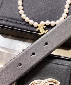 Chanel Mini Stone Interlocking C Buckle 32mm Belt Black For Women - Image 5