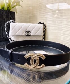 Chanel Mini Stone Interlocking C Buckle 32mm Belt Black For Women - Image 7