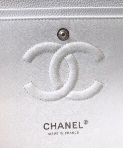 Chanel Classic Flap Bag Medium Crossbody 10in/ 25.5cm White Silver Hardware For Women - Image 5