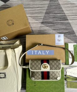 Gucci Ophidia Belt Bag Beige And Ebony GG Supreme Canvas, A Material With Low Environmental Impact 8.7in/22cm GG 674081 96IWT 9794 - Image 10