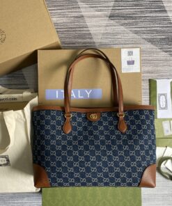 Gucci Ophidia GG Medium Tote Dark Blue And Ivory Eco Washed Organic GG Jacquard Denim For Women 15in/38cm GG 631685 2KQGG 8375 - Image 3
