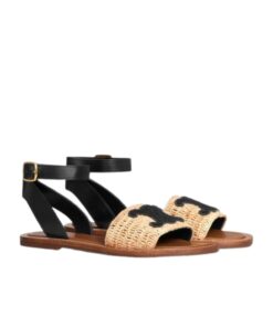 Celine Lympia Flat Strap Sandal In Raffia Black For Women 352402248C.02BL