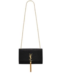 Saint Laurent Kate Medium Chain Bag With Tassel In Embossed Crocodile Black For Women 9.4in/24cm YSL 354119DND0J1000
