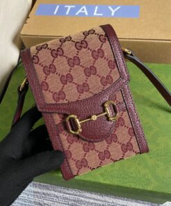 Alternative view of Gucci Horsebit 1955 Mini Bag Beige And Burgundy GG Supreme Canvas For Women  6.7in/17cm GG 625615F6B3G9865
