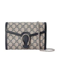 Gucci Dionysus Chain Wallet Shoulder Bag 8in/ 20cm Beige/ Blue GG Supreme Canvas Palladium Hardware For Women 401231 K9GSN 4075