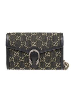 Gucci Dionysus GG Mini Chain Bag Black And Ivory GG Denim Jacquard For Women 8in/20cm 401231 UN3BN 1274