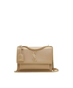 Saint Laurent Sunset Chain Medium Crossbody Bag 8.6in/ 22cm Dark Beige Gold Hardware For Women 442906D420W2721