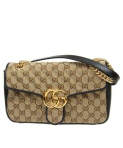 Gucci Marmont Small Shoulder Bag Beige/Ebony Diagonal Matelassé Original GG Canvas For Women 10in/26cm 443497 HVKEG 9772