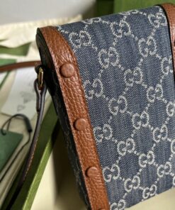 Gucci Horsebit 1955 Mini Bag Blue And Ivory GG Denim Jacquard 6.7in/17cm 625615 2KQGG 8375 - Image 6