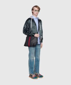 Alternative view of Gucci Black Messenger Black/Grey GG Supreme Canvas Blue And Red Web For Men 14in/35cm 474139 K5ICN 1095